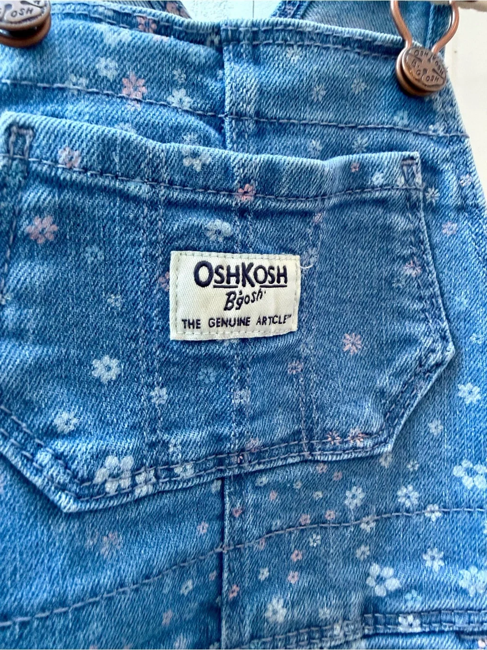 OshKosh B'gosh Blue Floral Denim Overalls for Kids - 12M